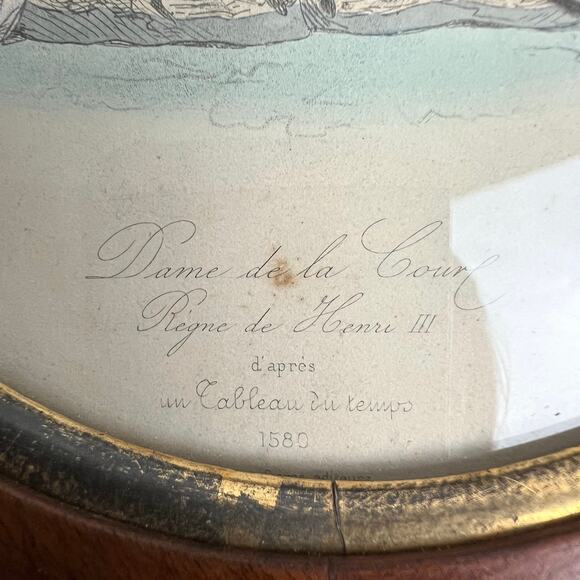 Antique 19th c. Pauquet Court Lady Lithograph | Victorian Wood Oval Frame Art - Picture 5 of 10